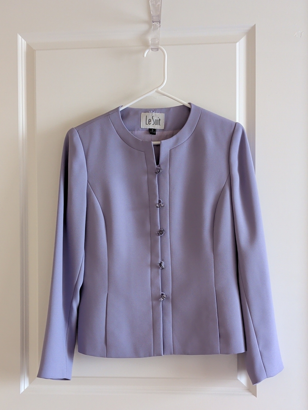 Le Suit Lavender Collarless Button-Front Blazer